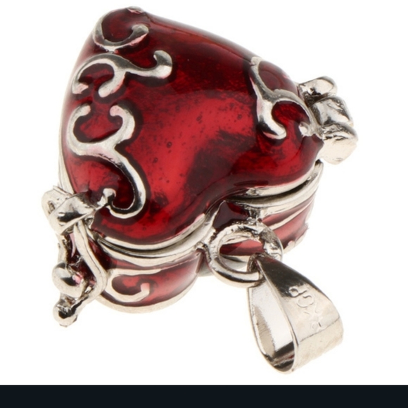 2 Cremation Keepsakes Red Enamel Heart Egg Locket Pendants Red - Picture 11 of 13